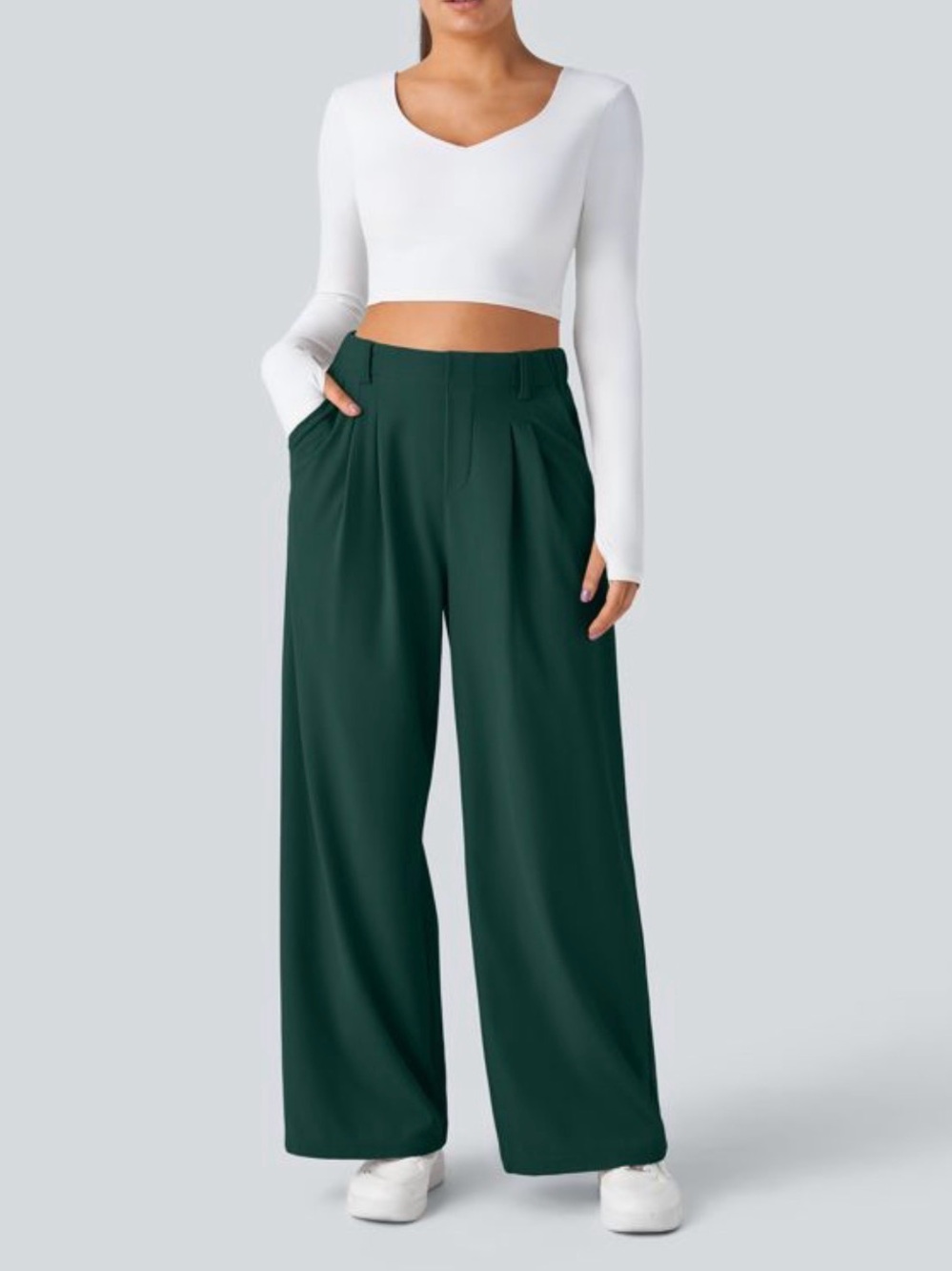 HALARA Dark Green Wide-Leg High-Rise Pants